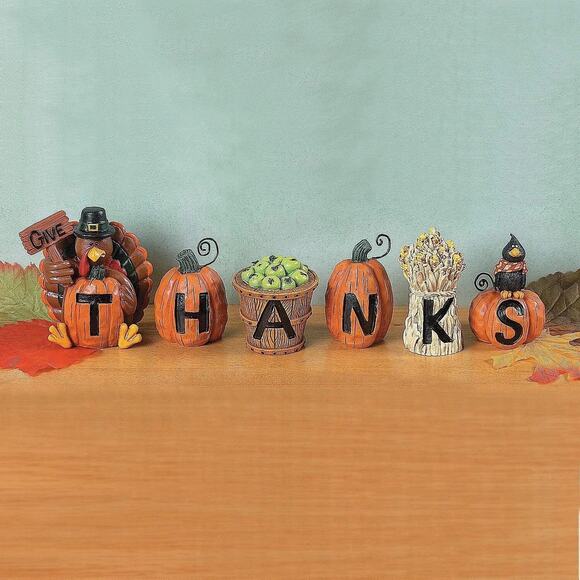Resin "Give Thanks" Blocks (Set of 6) Fall Home Decor Multicolor - Picture 1 of 6